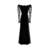 Casual Dresses Women Sexig spets skarv 2024 Backless Velvet långärmad Slim Vintage Italy Style Art Elegant Feminin högkvalitativ