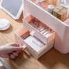 Cajas de almacenamiento, caja de cosméticos, organizadores de maquillaje con espejo, organizador de escritorio para cuidado de la piel, cajón impermeable portátil a prueba de polvo