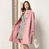 Mélanges de laine pour femmes, veste longue d'automne 200%, manteau coréen rose, manteaux et vestes pour dames, Abrigos Mujer Elegante F2023, 2023