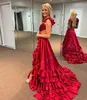 Hi-Lo Ruffle Winter Formal Party Dress 2k24 High Low Preteen Lady Pageant Prom Evening Event Hoco Gala Graduation Homecoming Dance Gown Criss Cross Pleated Bodice Red