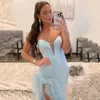 Party Dresses Sexy Deep V Neck Prom Gown For Women A-Line Formal Dress Sparkly Sequined Evening Open Leg With Feathers