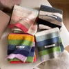 Rainbow Striped Mohair Scarf for Women's Winter Korean Edition Colored Striped Short Neck for Students Warm Short Scarf in INStyle 231015