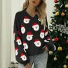 Pulls pour femmes Noël Casual Tops pour femmes Pull à manches longues Mignon Fuzzy Santa Motif Ras du cou Lâche