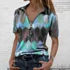 Herrbadkläder kvinnor toppar vneck kort t -shirt geometrisk bomull tryck hylsa topp mode blixtlås blus ung stil för sommaren 230420