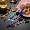 Coffee Scoops 2 Pcs Stainless Steel Spoon Sugar Dessert Fruit Fork Stirring Ice Cream Handle Dinnerware Drop