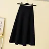 Rokken winter warme zacht gebreide vintage rok dames 2023 herfst elastische hoog taille gebreide katoenen slanke geplooide midi voor vrouw