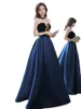 Robes de piste Royal Blue Satin Soirée Col Carré Vintage Princesse Manches Bouffantes Bretelles De Luxe A-ligne De Bal Celebrity Robes Formelles