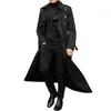 Męskie okopy płaszcze vintage przełomowe długie podwójne piersi kurtki Business Black Solid Windbreak Emwear 230419