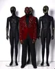 Velvet Red Mens Tuxedos Crystal Beads Jacket Pants Set Wedding Groom Shawl Lapel Business Blazer With Black Pants