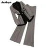 Calças femininas de duas peças primavera outono moda casual xadrez profissional terno conjunto coreano elegante blazers casaco cintura alta 231120
