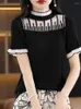 T-shirt da donna BOBOKATEER Top da donna 2023 T-shirt con collo a lupetto in pizzo T-shirt a maniche corte aderente T-shirt casual Femme Camisetas De Mujer