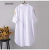 Men's Swimwear Pure Cotton Shirts Feather Embroidery White Shirt Leisure Oversize Women Blouse Harajuku Loose MidLong Blouses Summer Retro Top 230420