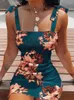 Casual Dresses Women's Summer Sexy Off Shoulder Bowtie Tie Tight Tube midjan Lindad Elegant ärmlös Flower Holiday Beach Party Mini Dress