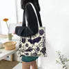 Shopping Bags Bat Flower Halloween Goth Canvas Tote Bag Gothic Style Reusable Open Book Aesthetic Handbag Grocery Gift