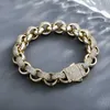 Bracciale a cerchio liscio cucito in zirconio di alta qualità Bracciale con fibbia a molla Maglia cubana da uomo Catene a cordolo Hip Hop per ragazzo Oro 14K 3A Cubic Zirconia Gioielli punk Pulseiras