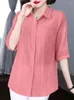 Women's Blouses Woman Summer Style Half Sleeve Loose Casual Shirts Female Single Breasted Cotton Linen Top Solid Color Vintage Blouse G204