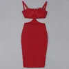 Sukienki swobodne 2023 Summer czarny czerwony bandaż sukienka bodycon szatę femme seksowna pusta vollow de vestidos de majer impreza dh7648