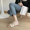 Slippers Vrouwen 2023 Dames Slip Op Schoenen Zomer Vierkante Kop Peep Toe Platte Bovenkleding Strand Solid Slides