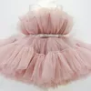 Vestidos de menina Baby 1st Birthday Party Vestres for Girls Solid Kids Wedding Night vestido sem mangas de verão Princesa Tulle Tutu Dress 230419