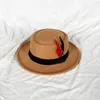 Vintage hoed heren Brim voelde fedora hoed met veren heer formele kerkkap Trilby jazz hoeden lente zomer