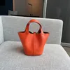 Cowhide Leather Tote For Women Large Capacity Vegetable Basket Portable Female Bag Multi-color Bucket bags 2396