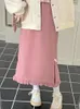 スカートHouzhou Kawaii Pink Corduroy Long Skirt女性日本のファッションかわいいハイウエストスプリットボウストレートミディスカートの女の子秋p230420