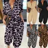 Kobiety Jumpsuits Rompers Women Short Sleeve Harem Pants Scossuit Sexy Button Front Lopard Loose Rompers P230419