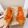 Yeni Sandallar Sonbahar Moda Kadınlar Düşük 3 cm Yüksek Topuklu Turuncu Lady Zarif Yay Knot Slingback Mules Yeşil Lüks Düğün Ayakkabıları