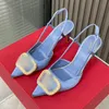 2023 Zapatos de vestir Sandalias de tacón alto Bombas de boda para mujer Zapatos Mujer Diseñador de verano Punta estrecha Pajarita negra Fiesta de lona de moda con caja -K375