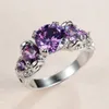 Fedi nuziali con ciondolo rotondo viola per le donne Fasce con zirconi color argento Anello di fidanzamento vintage Regali per gioielli con dita per la festa della mamma