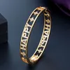 Bracciale Zlxgirl Fashion Happy Letter Zirconia Punk Bangle Donna Festa di nozze Marchio Gold Engagement DUBAI Coppia braccialetto accessorio 231120