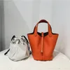 Cowhide Leather Tote For Women Large Capacity Vegetable Basket Portable Female Bag Multi-color Bucket bags 2396