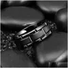 Bandringe Klassische Herren 8 mm schwarze Eheringe Doppelrille abgeschrägte Kante Ziegelmuster gebürsteter Edelstahl für Männer Dro Dhgarden Otvsj