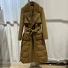 Kurtka zimowa parkas z naturalnym futrem norkowym do kołnierza White Goose Coat Luxury prawdziwy kaszmirowy pas wełniany wełniany 231118