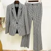 Women's Two Piece Pants Blazer For Women Suits 2023 Lady Outfits Spring Vintage Plaid Twin Sets Single Button Street Micro Flared Trousers