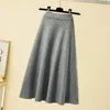 Rokken winter warme zacht gebreide vintage rok dames 2023 herfst elastische hoog taille gebreide katoenen slanke geplooide midi voor vrouw