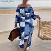 Women's Two Piece Pants Women Dress Suit 2023 Spring Summer Print One-line Shoulder Long Sleeve Top And Split Skirt Two Piece Sets Female Casual Suit Q231120
