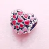 Red and Pink Hearts Charm Real Sterling Silver for Pandora Snake Chain Bracelet Making Accessories Women Girls Gift Bangle Jewelry Findings Charms with Original Box