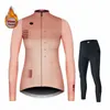 Cykeltröja Set Clothing Spanien Team Winter Fleece Long Sleeve Set MTB Female Thermal Bike Jacket 231118