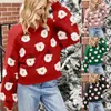 Pulls pour femmes Noël Casual Tops pour femmes Pull à manches longues Mignon Fuzzy Santa Motif Ras du cou Lâche