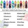 2023 ELF BOX originale 14000 sbuffi Sigaretta elettronica usa e getta Caratteristiche Vape da 25 ml 0/2/3/5% ricaricabile 600 mAh Batteria integrata associata 10 gusti disponibili