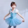 Palco desgaste azul brilho ballet tutu vestido para meninas desempenho dança traje collant