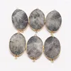 Pendentif Colliers Pierre Naturelle Ovale Labradorite Croûte Tranche Connecteur Minéral Guérison Plaqué Or Bord Collier DIY Bijoux 4 Pcs En Gros