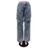 Women's Jeans Denim Trousers Straight-Leg Washed High Waist Y2K Ripped Leisure Women Street Casual Streetwear