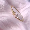 Bransoletka podwójna t z różowym złotym diamentowym zestawem mody wszechstronna bransoletka otwierająca szterling Sier Day Prezent