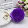 Keychains 1Pcs 28 Color Cute Puff Ball There Mirror Simple PU Makeup Kids Woman Small Gift Accessories Pom