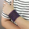 Strang Breite Holzperlen Manschettenarmbänder für Frauen Dunkellila Holzperlen String Armband Statement Armreifen Boho Schmuck Accessoires