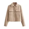 Womens Jackets UNIZERA Winter Fashion Polo Neck Pocket Buckle Edge Blended Short Jacket Coat 231118