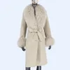 Parka da donna in piumino XLong Cappotto in vera pelliccia di pecora naturale della Mongolia Giacca invernale da donna Cintura doppio petto in misto lana Cappotto Streetwea 231120