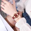 Armbanduhren 2023 Luxus Quarzuhr Mädchen Elegante Mode Rotes Zifferblatt Wasserdichte Damen Lederuhren Frauen Hohe Qualität Zegarek